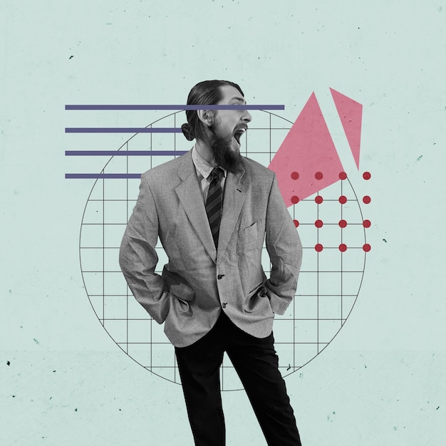 businessman in suit creative art collage geometric line illustration poster banner flyer background
