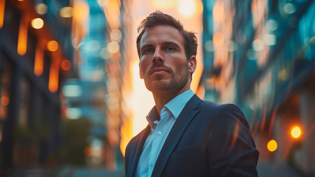 Businessman in Suit Standing in Street Generative AI