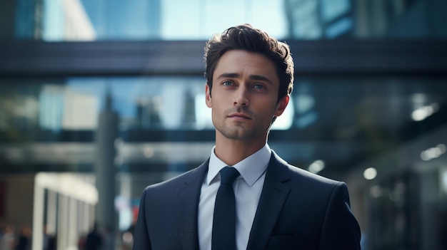 Businessman in Suit and Tie Walking Down a Street