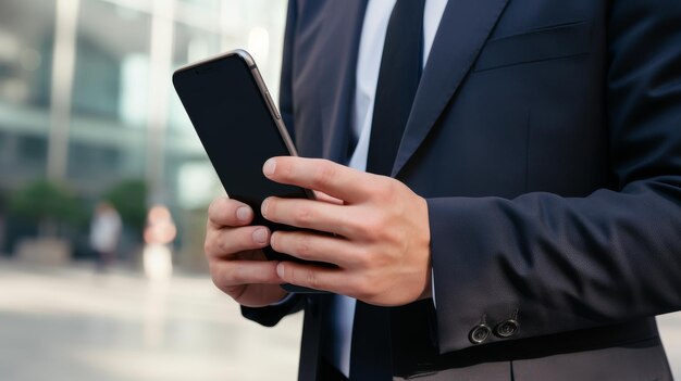 Businessman in Suit Using Cell Phone