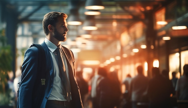 Businessman in a suit walking in an office hall Splash blur blur effect Generative Ai