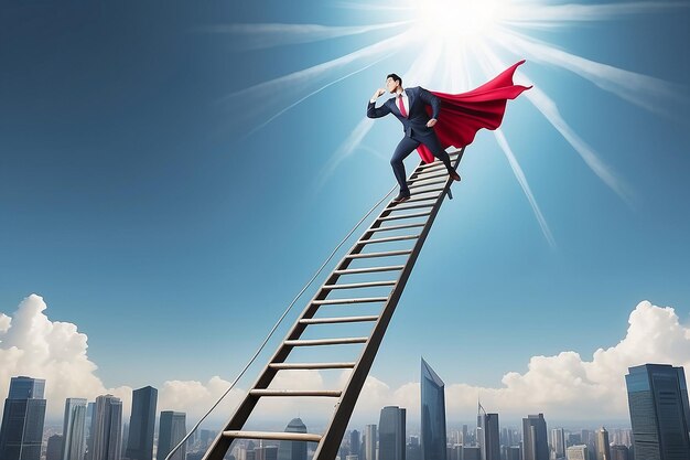 Businessman superheld fly pass businessman klimmen de ladder Business competitie concept