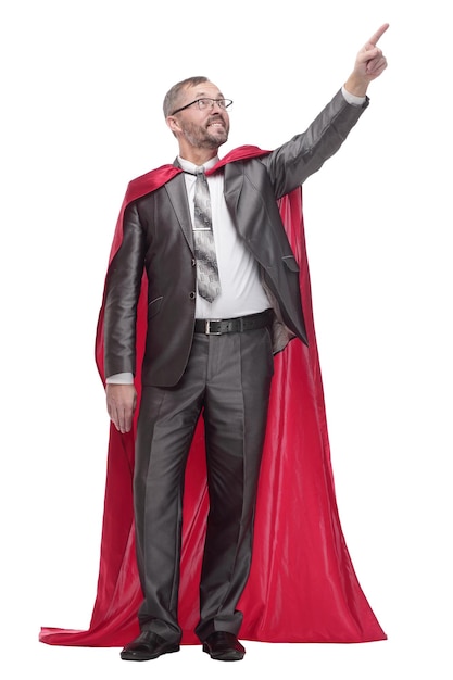 Businessman in a superhero Cape. isolated on a white background.