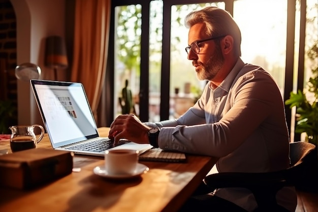 Businessman surfing net on laptop at home