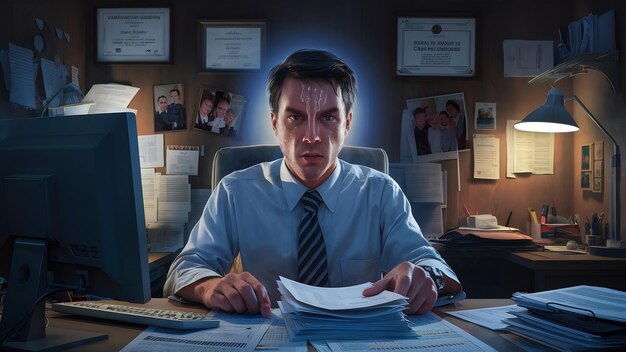 Businessman sweating in his office