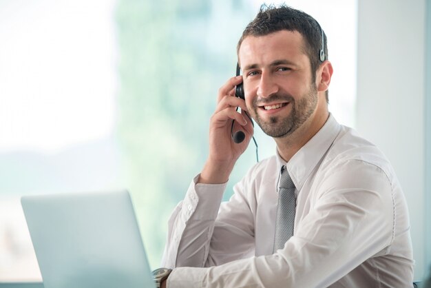 Businessman talking on headset