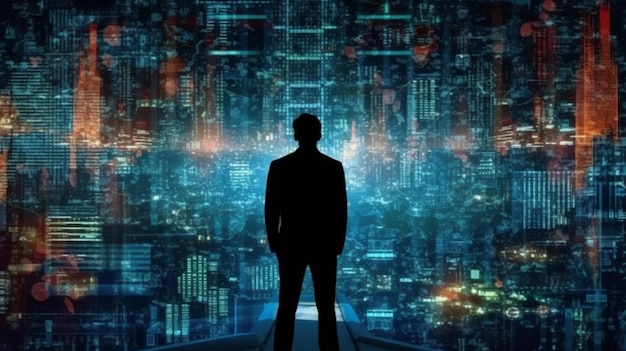 Businessman and technology cyber security network silhouette Generative AI