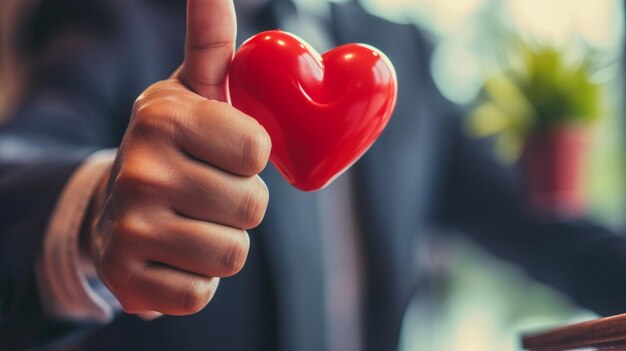 businessman thumb up showing happy smile face and red heart emotion Compliment Day Generative AI