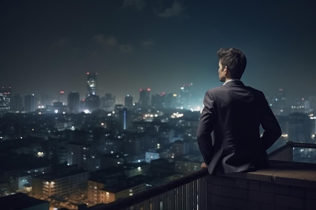 Businessman top roof Rood view Generate Ai