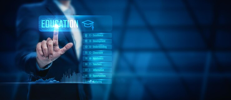 Photo businessman touch on the education sector exploring educational service providers