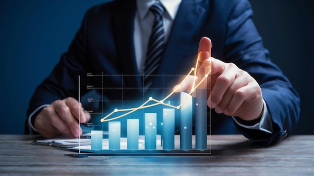 Businessman touch graph growth and analyzing finance sales data with economic growth chart