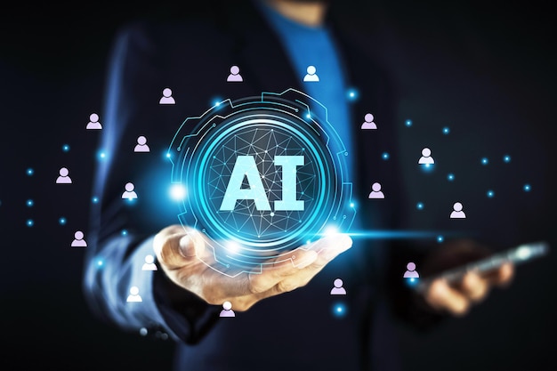 Businessman using AI technology helps automate and streamline the customer target management process reducing manual effort and allowing businesses to allocate resources more efficiently