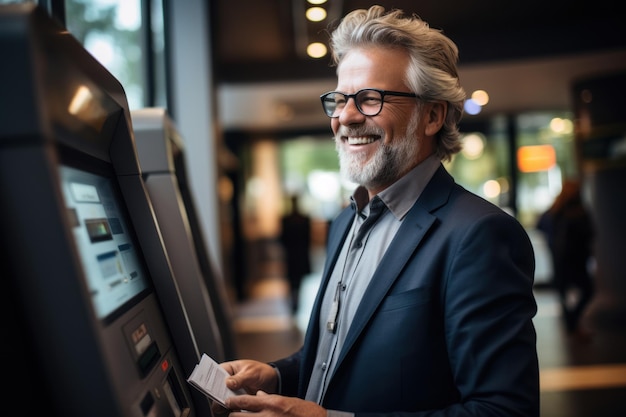 Businessman using card at an ATM