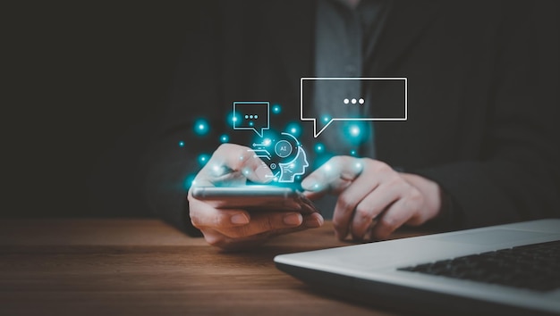 チャットボットを利用したビジネスマンAI Chat GPTとAIOpenAIが開発した人工知能がオンラインシステムデータベーススマートチャットボックスで未来的なテクノロジーを生み出します - ライブドアニュース