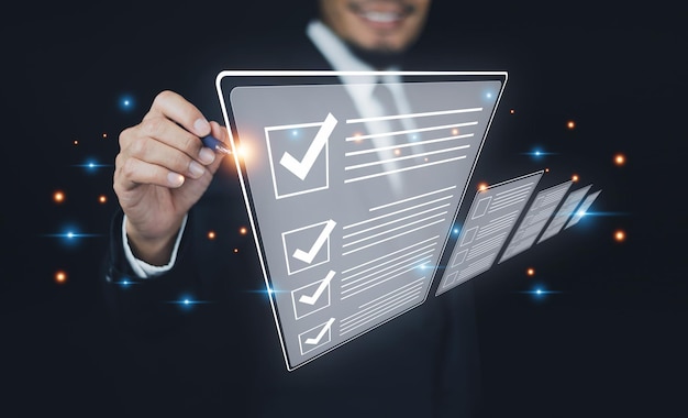 Businessman using computer for DMS documents management and ERP software for Document system management Automation software to archiving and efficiently manage and information files