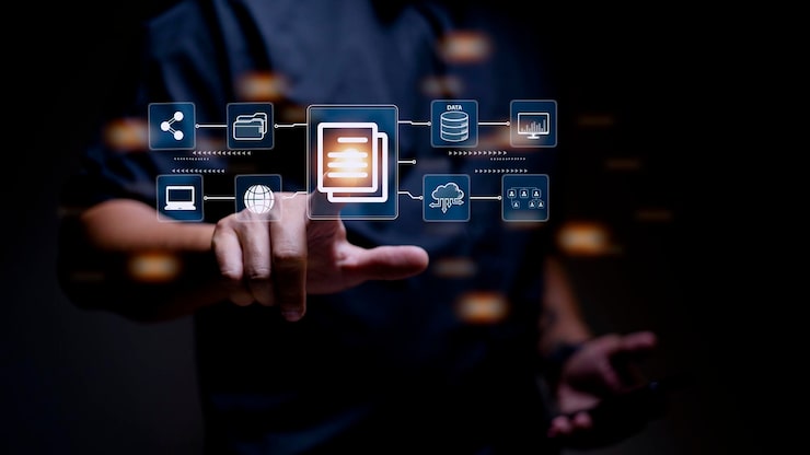 컴퓨터를 사용하여 문서 관리 개념 온라인 문서 데이터베이스 및 디지털 파일 저장 시스템 소프트웨어 기록 데이터베이스 기술 파일 액세스 문서 공유