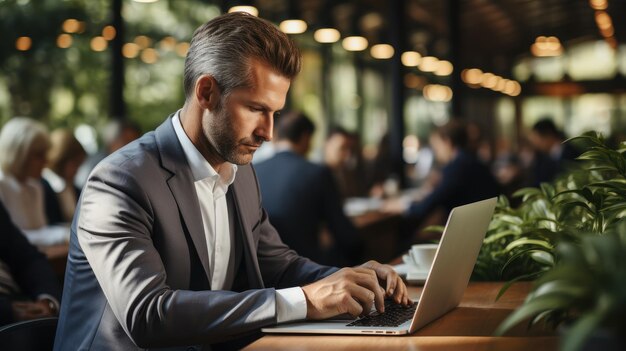 Businessman using a computer to document management