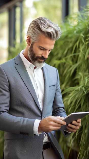 Foto uomo d'affari che usa un tablet digitale in ufficio