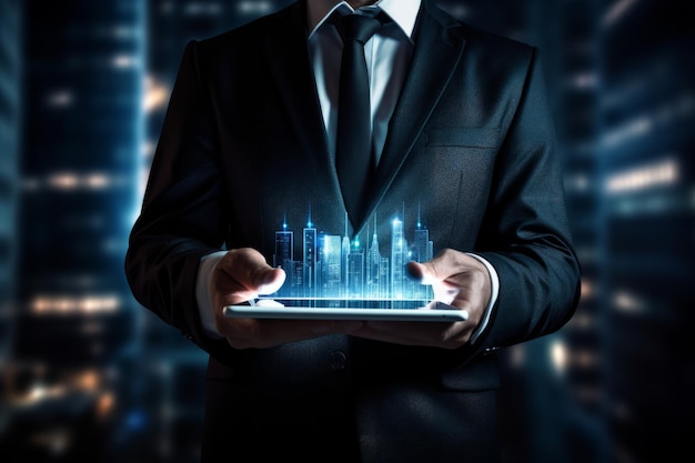 Businessman using a digital tablet Technology futuristic concept