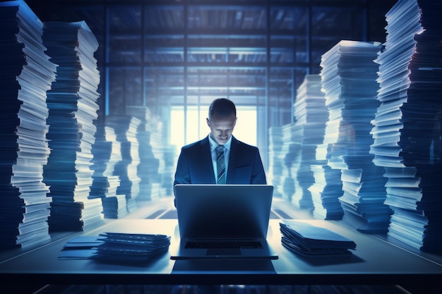 businessman using document management computer concept online documentation database and digital file storage system or software record keeping database technology file access document sharing