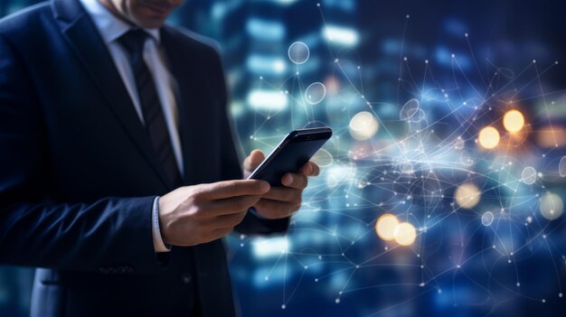 businessman using document management computer concept online documentation database and digital file storage system or software record keeping database technology file access document sharing