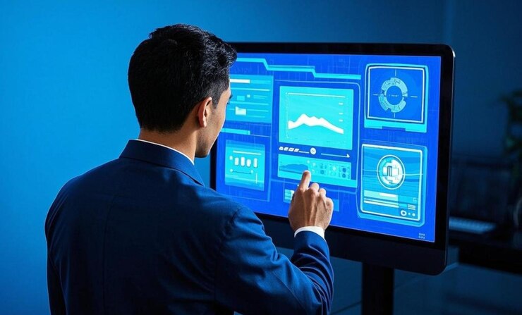 Photo businessman using futuristic interface