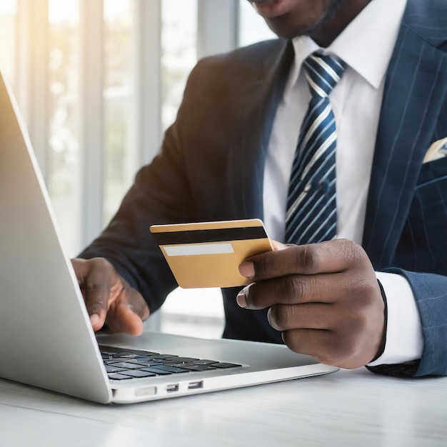 Фото Бизнесмен, использующий ноутбук с кредитной картой для покупок в интернете