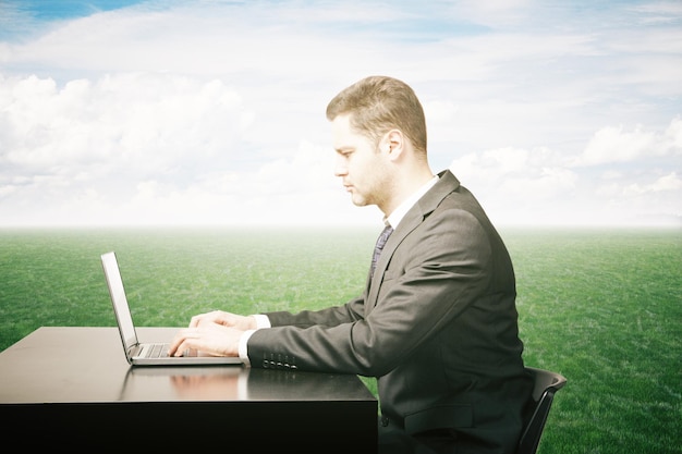 Businessman using laptop