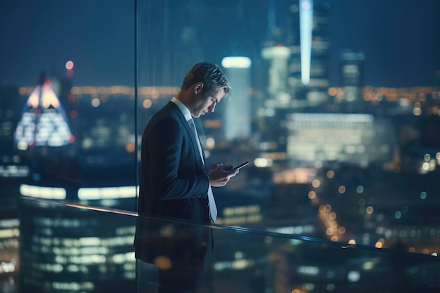 Businessman Using Mobile phone at rooftop