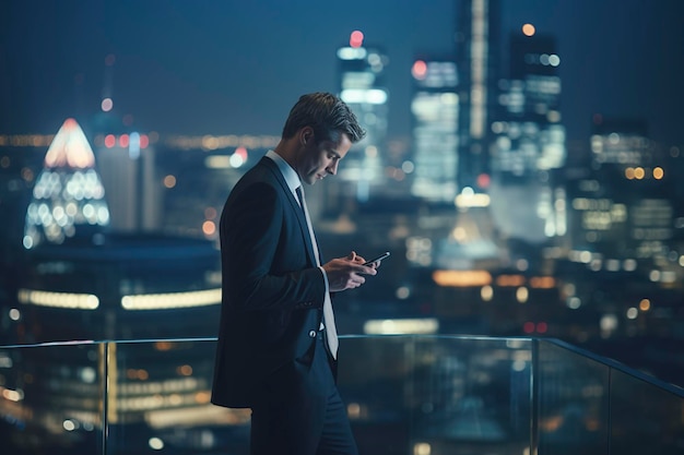 Businessman Using Mobile phone at rooftop