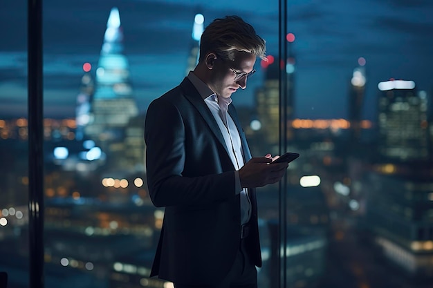 Businessman Using Mobile phone at rooftop