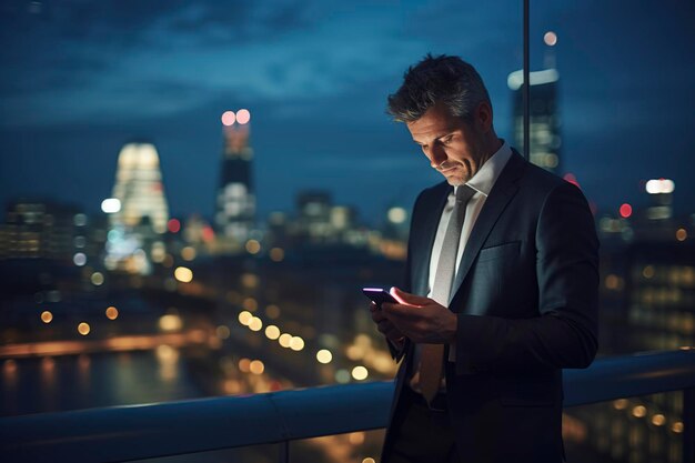 Businessman Using Mobile phone at rooftop