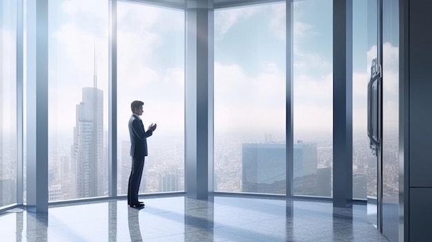 Businessman using mobile phone to talk business in office