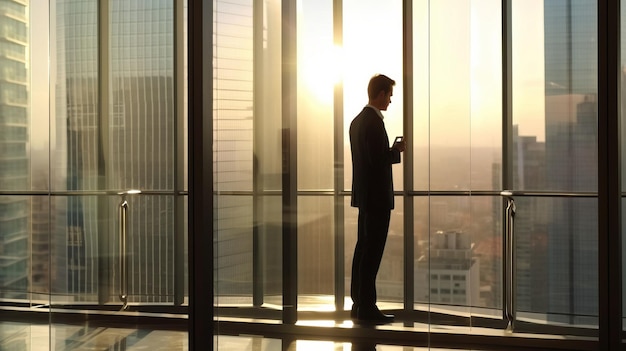 Businessman using mobile phone to talk business in office