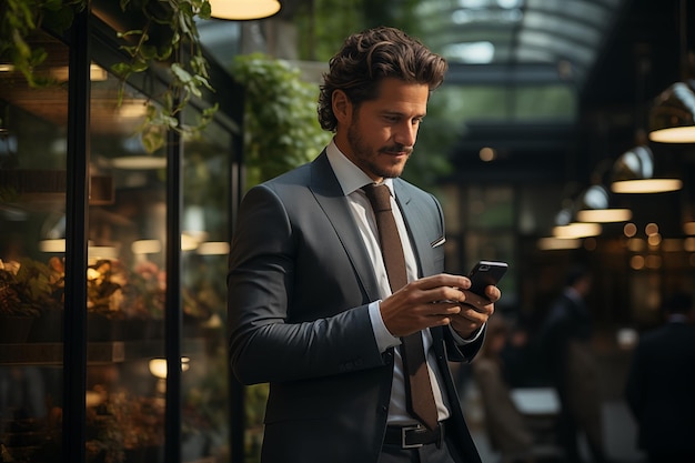 Businessman using mobile phone to talk business