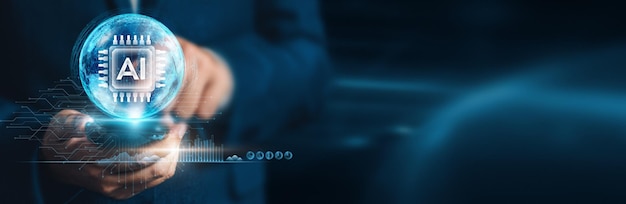 businessman using mobile smartphone on global network connection with artificial intelligence