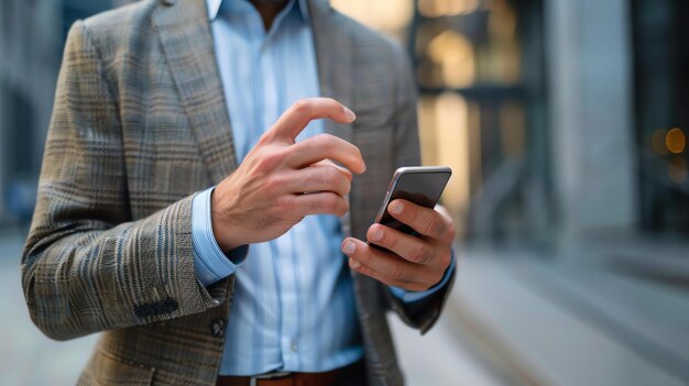 Businessman using smartphone in the city