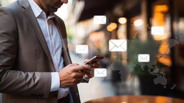 スマートフォンを利用してメールマーケティングキャンペーンを行うビジネスマン - Generative AI