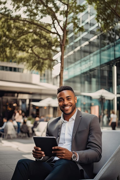 Photo businessman using tablet computer in cafe