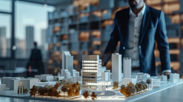 Businessman Viewing Futuristic City Model