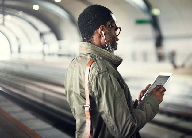 Businessman Waiting Train Station Lifestyle Concept