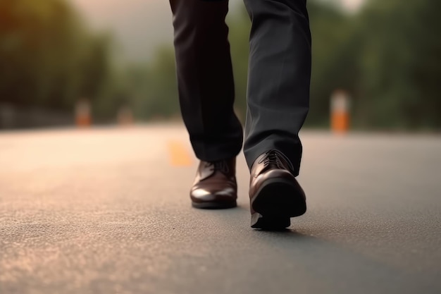 businessman walk on road and start to success close up AI