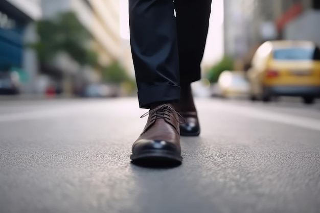 businessman walk on road and start to success close up