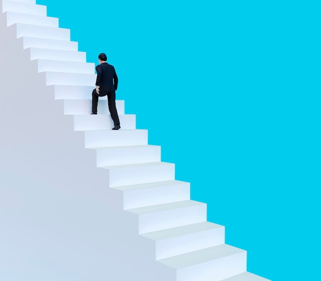 Photo businessman walk up the stairs business concept growth and the path to success 3d render