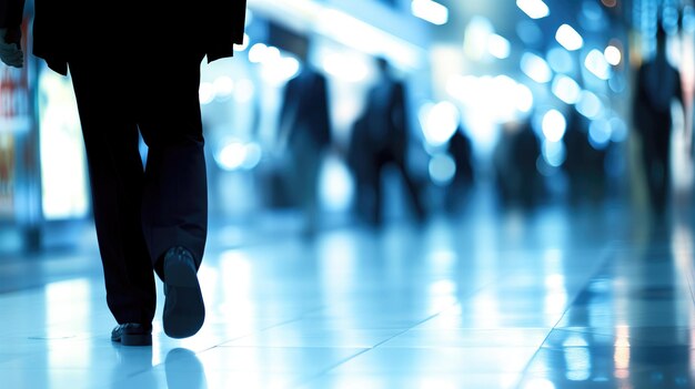 Businessman walking confidently in busy airport