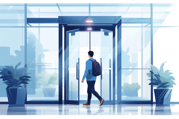 Businessman walking through the doorway an open door filled with sunlight Generative AI