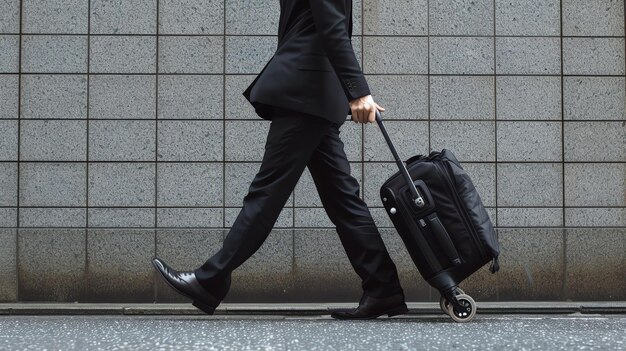 Businessman walking with his luggage in the city