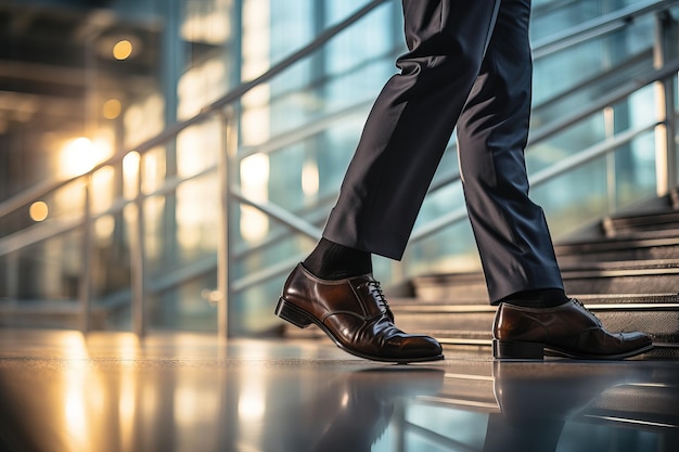 Foto l'uomo d'affari cammina in ufficio primo piano delle scarpe che camminano obiettivo e concetto di destinazione ai generativa