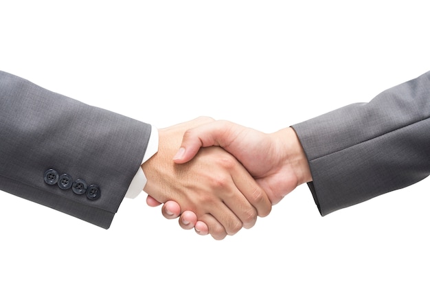 Businessman Wearing Black Suit Business Handshake on isolated background