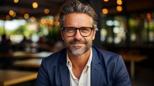 Businessman wearing glasses and smiling for the camera in a portrait